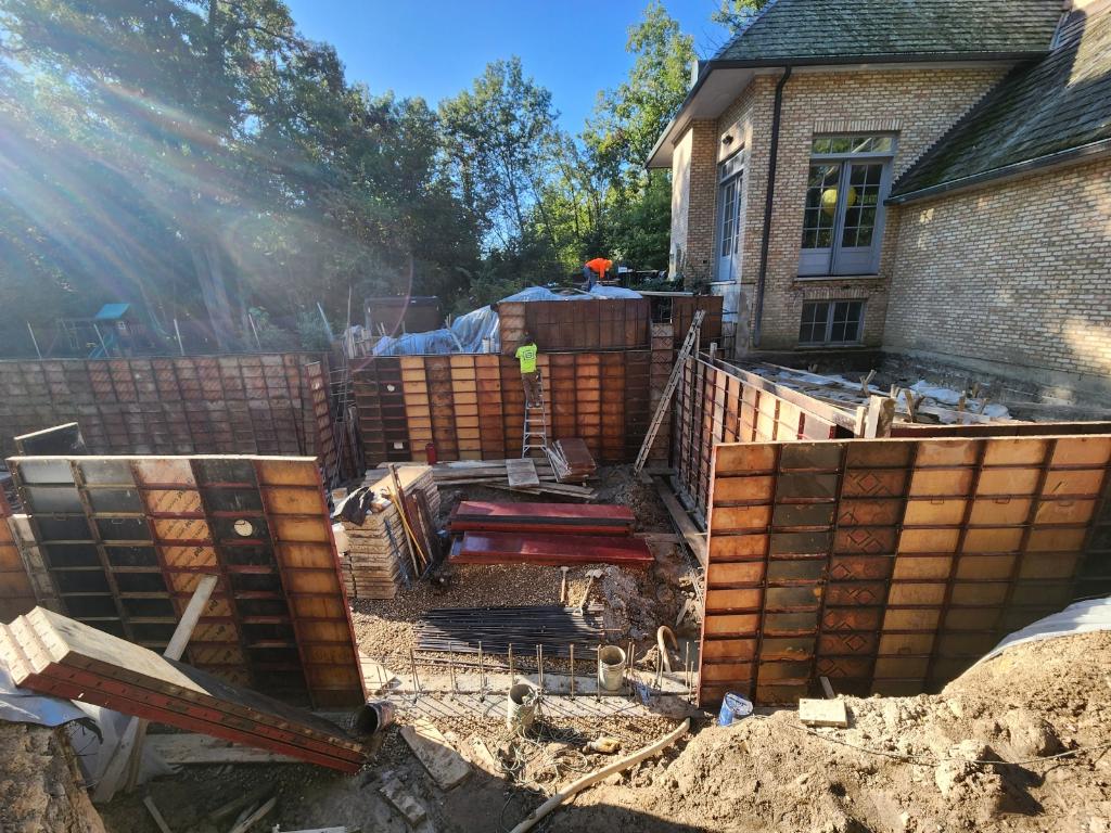 Foundation formwork and rebar for a home addition