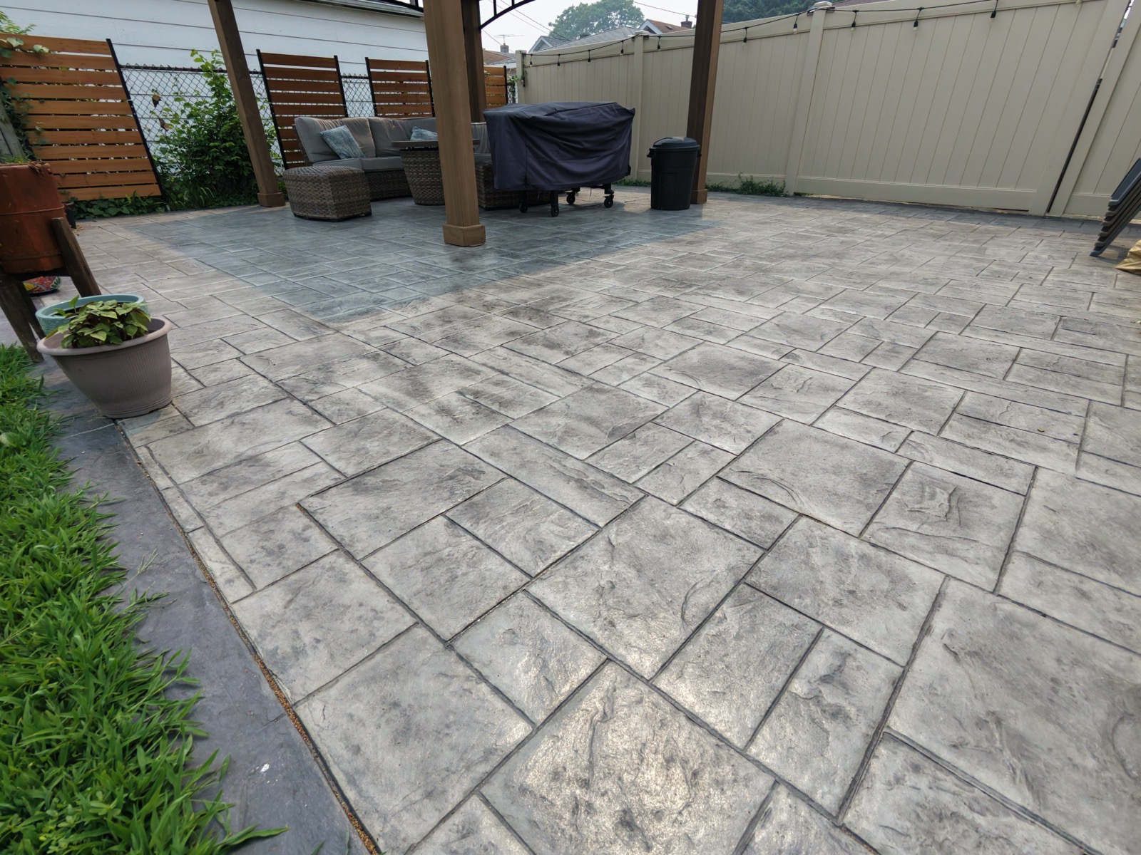 Close-up of finished stamped concrete patio texture